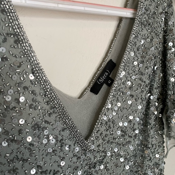 Sfera Sequin Embellished Flutter Sleeve Top - Picture 2 of 8